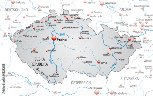 Umgebungskarte von Tschechien in grau