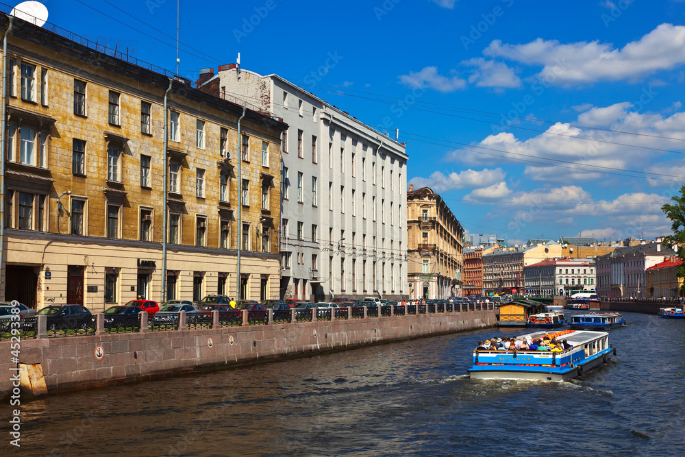 View of St. Petersburg. Moyka River in sunny day