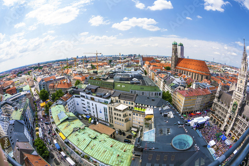 Aerial view of Munchen: Marienplatz, New Town Hall and Frauenkir