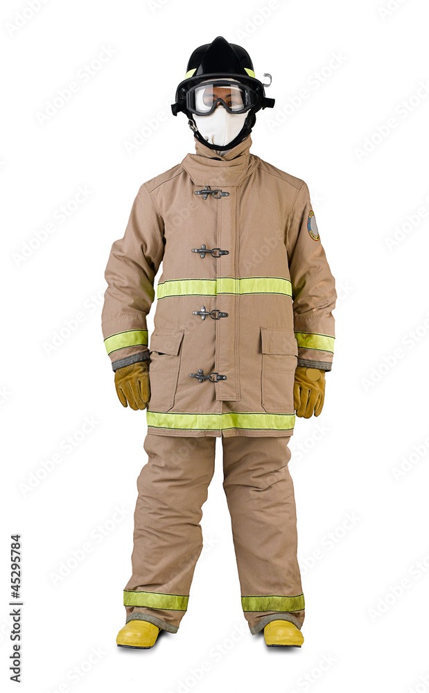 firefighter in a fireman uniform isolates on white firefighter in a fireman uniform isolates on white