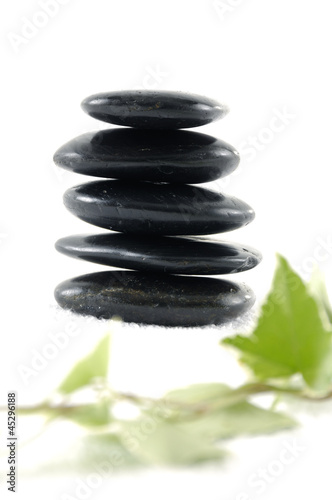 Pebble tower with mint leaves
