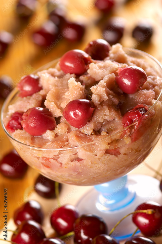 Cup of Halva dessert with cherries Cup of Halva dessert with cherries
