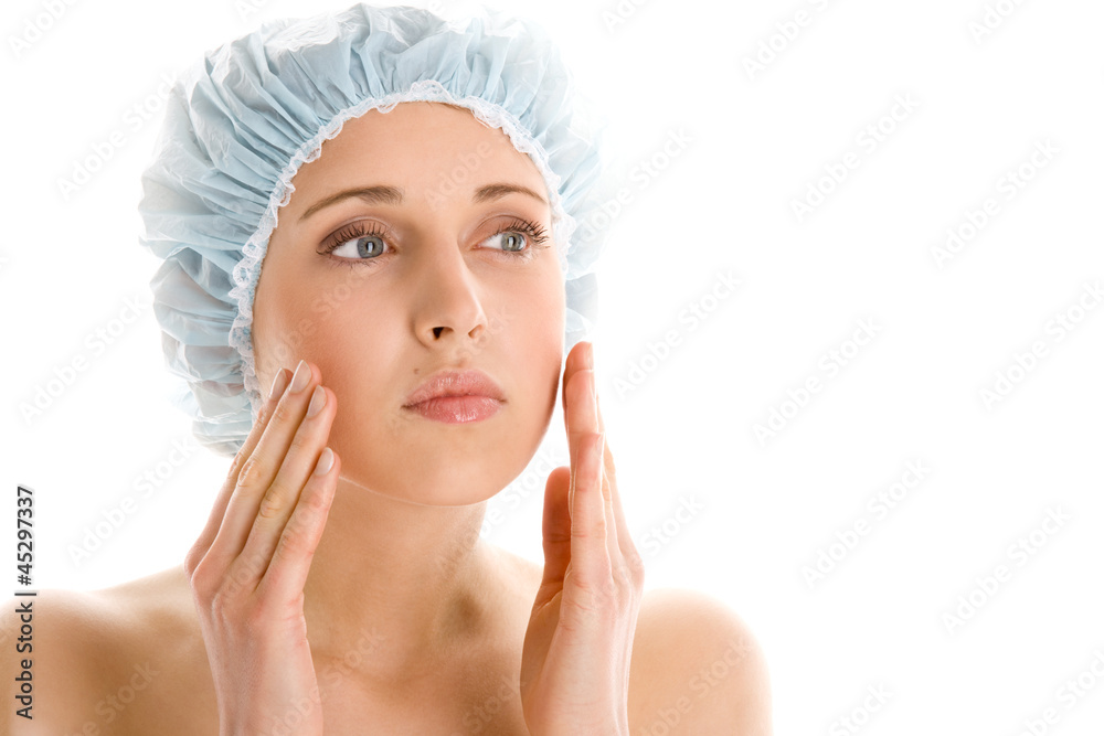 Woman wearing bathing cap Woman wearing bathing cap