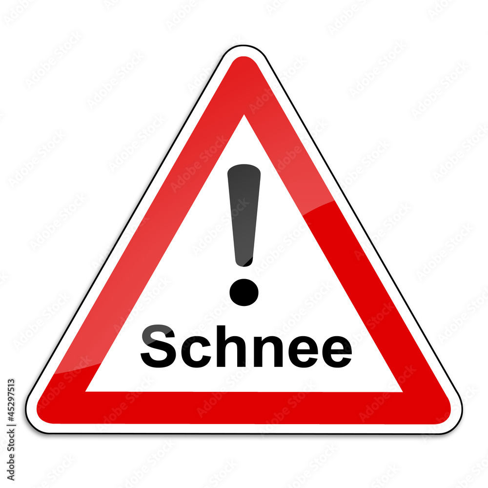 Warnschild RAL 3001 signalrot freigestellt - Schnee Warnschild RAL 3001 signalrot freigestellt - Schnee