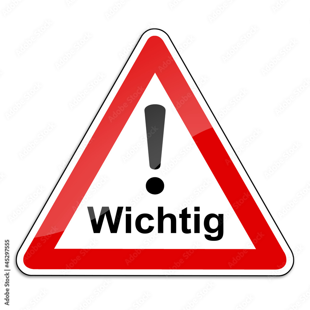 Warnschild RAL 3001 signalrot freigestellt - Wichtig Warnschild RAL 3001 signalrot freigestellt - Wichtig