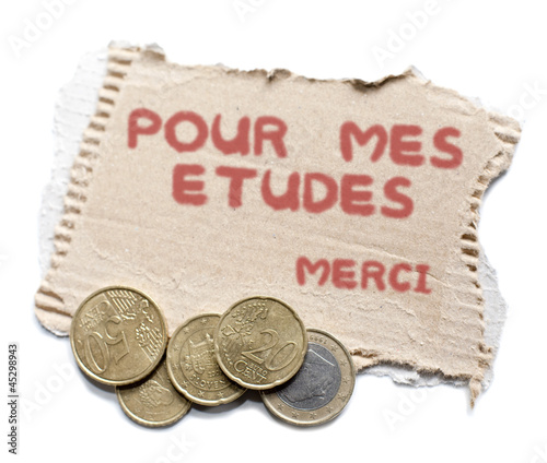 carton mendicité mendiant payer études école