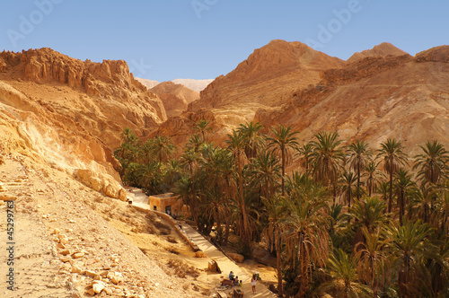 Fotografie Panoramic view of the Chebika oasis in the desert of Tunisia