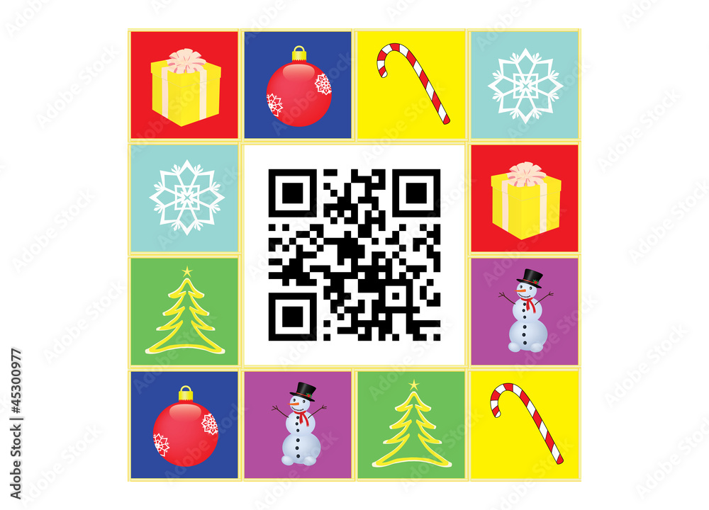 postcard with Happy New Year! QR code vector illustration