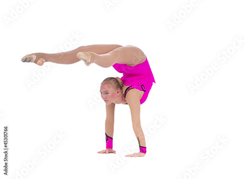 gymnastic girl standing on hands