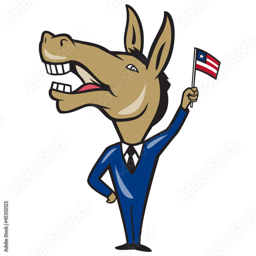Democrat Donkey Mascot American Flag