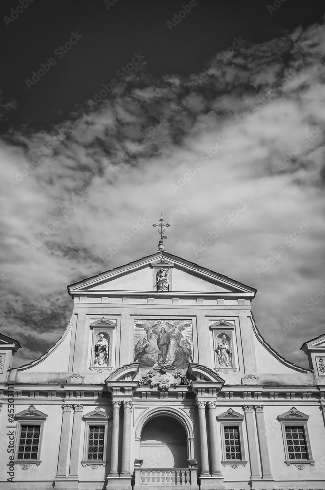 Oltrepò Pavese church facade B&W image