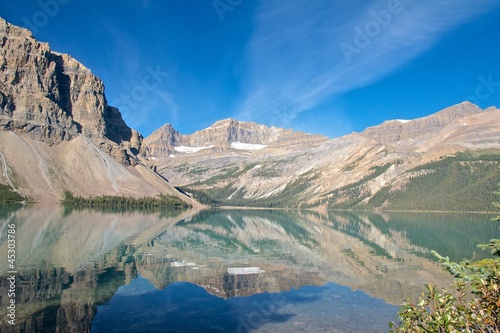 Amazing panorama view on Bow Lake in Canada