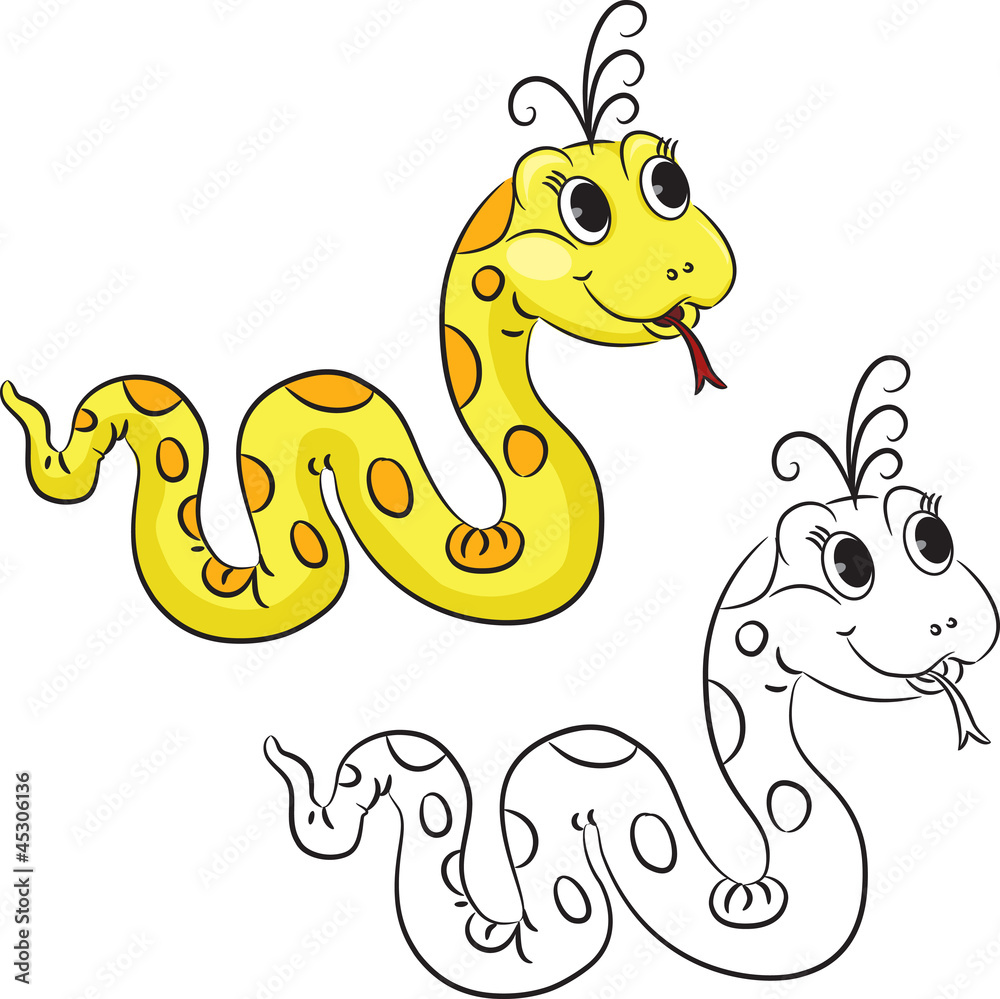 Fototapeta premium Coloring book. Funny cartoon snake. Vector illustration