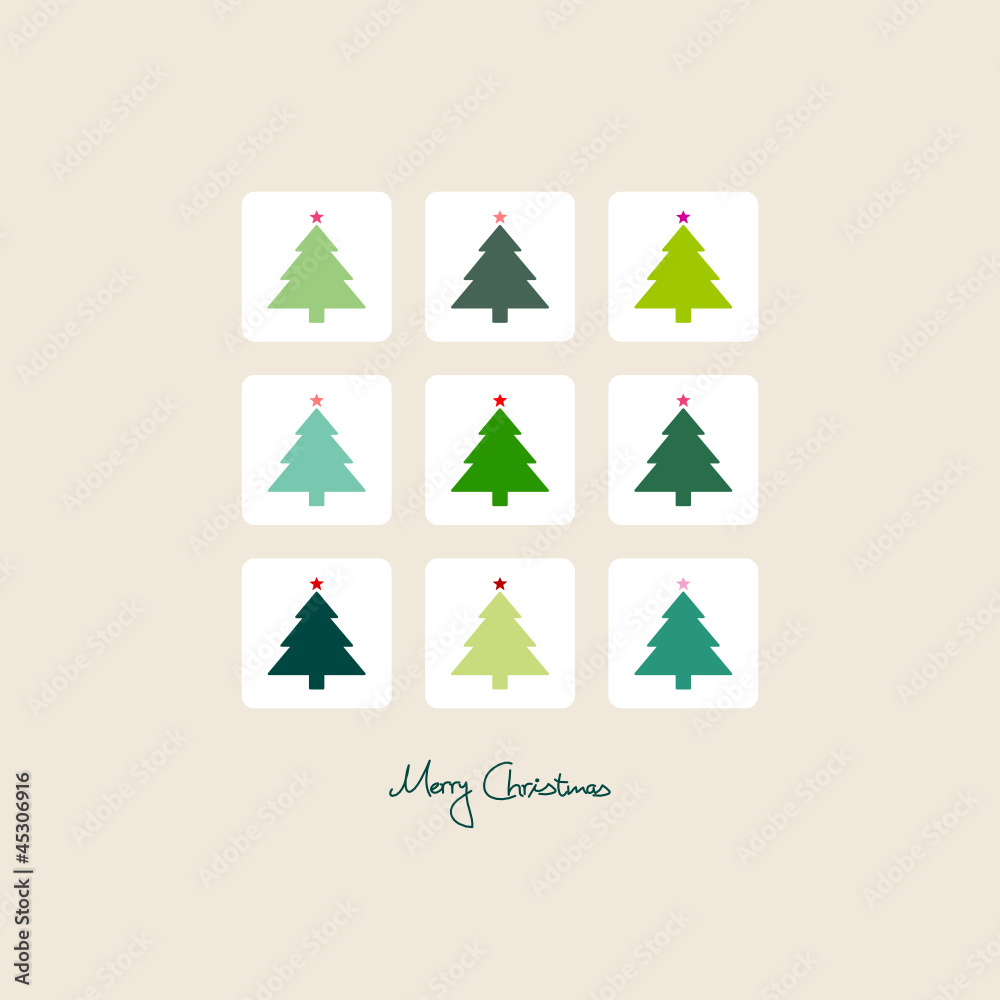 Xmas Card 9 Christmas Trees Beige/Green