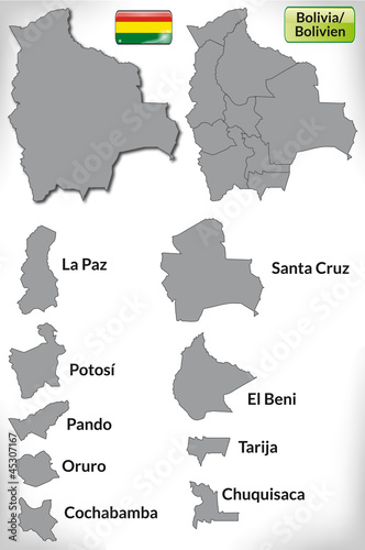 Landkarte von Bolivien mit Ländergrenzen