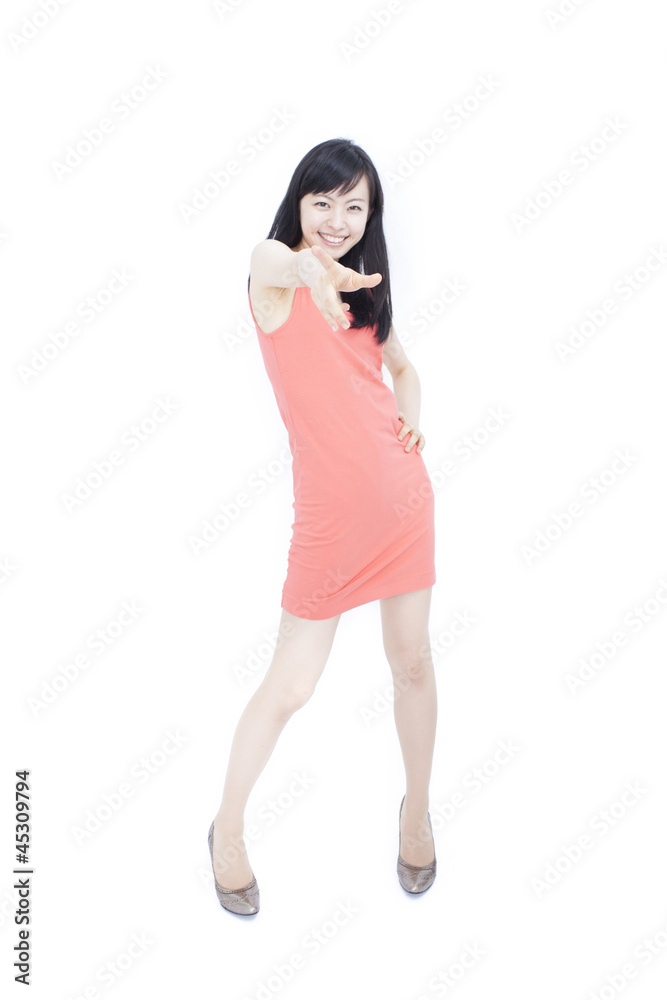 指差す女性 指差す女性