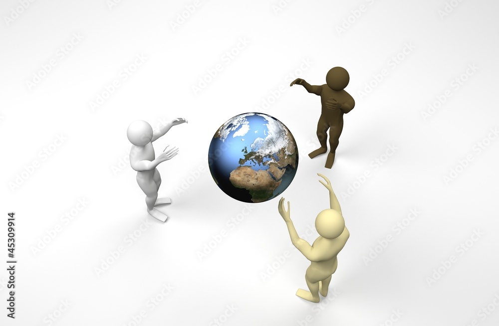 3d man and earth.White background.Soft lighting 3d man and earth.White background.Soft lighting