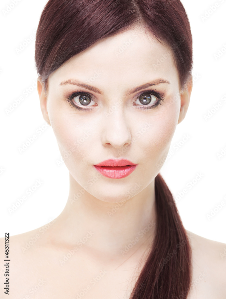 Attractive woman with perfect skin, isolated on white Attractive woman with perfect skin, isolated on white