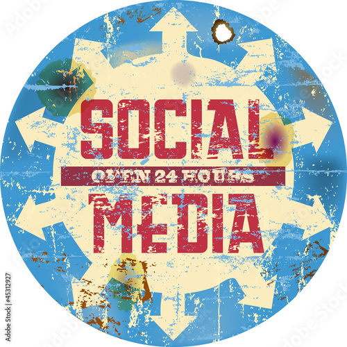 vintage social media sign or button, grungy