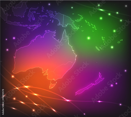 Neonkarte von Australien/Ozeanien