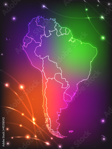 Landkarte von Südamerika in Neonfarben