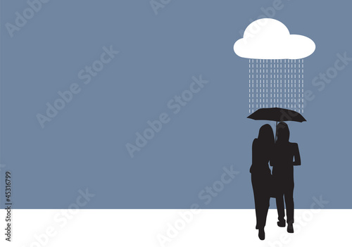 Couple sharing an umbrella, illustration