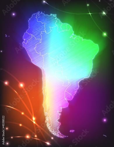 Landkarte von Südamerika mit Leuchtpunkten