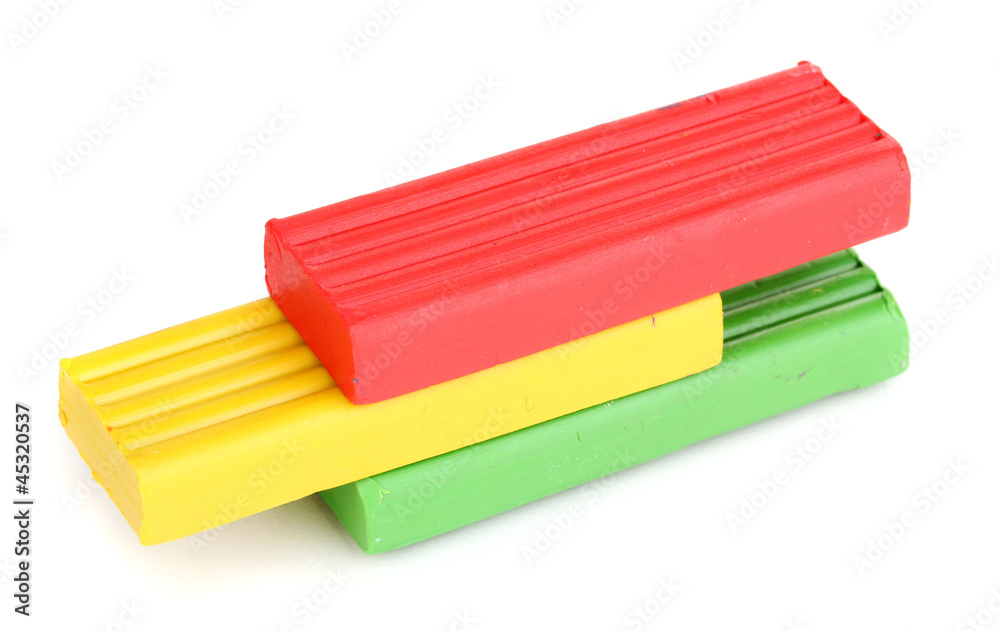 Children bright plasticine isolated on white Children bright plasticine isolated on white