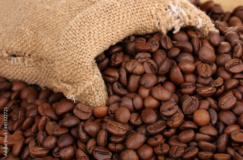 Coffee beans in bag close-up