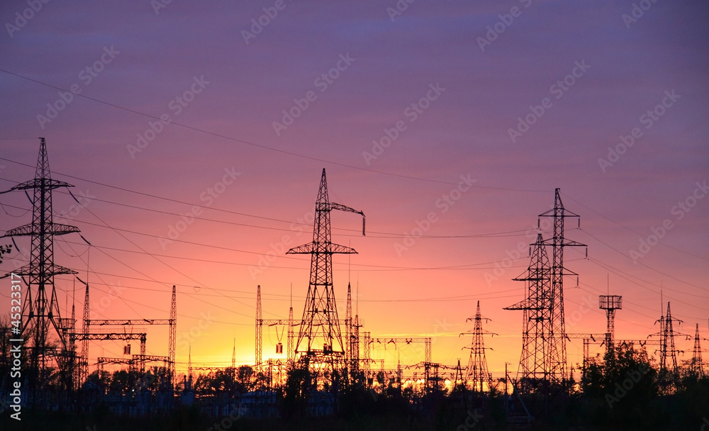 Power station on a sunset background