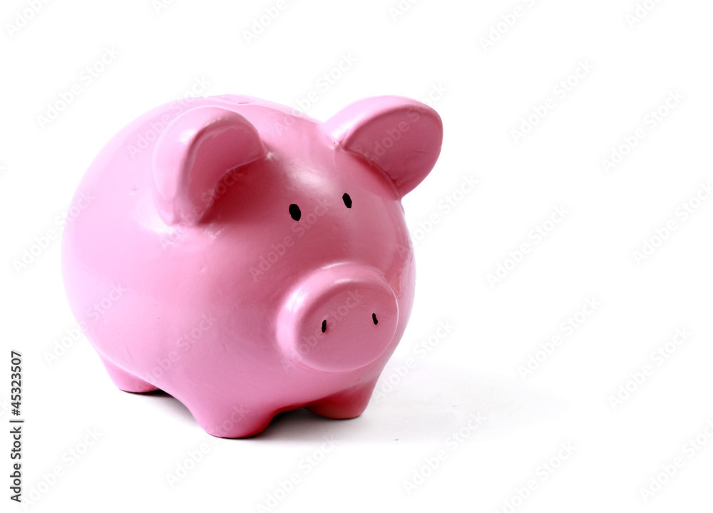 Piggy bank style money box isolated on a white background.