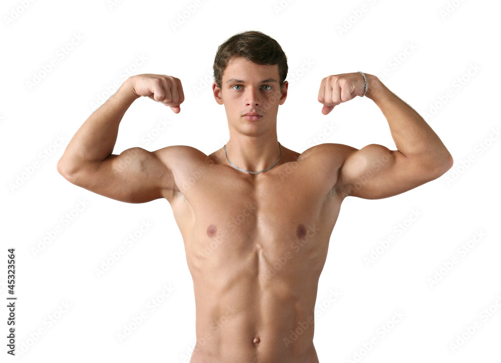 Muscular Man Flexing His Biceps Muscular Man Flexing His Biceps
