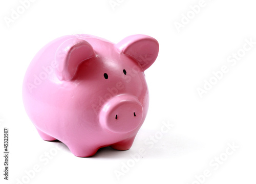Piggy bank style money box isolated on a white background.