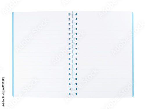 the opened blank notebook isolated on white background