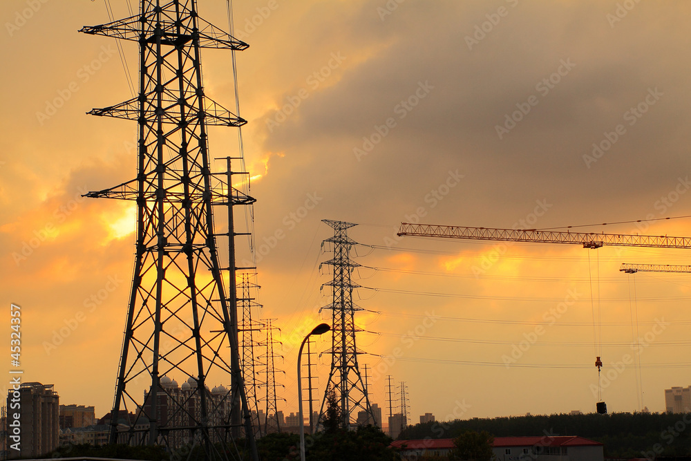 The afterglow of transmission tower