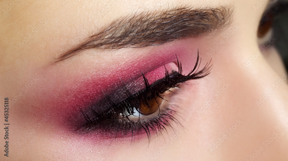 Red Eye Makeup. Beautiful eye makeup close up