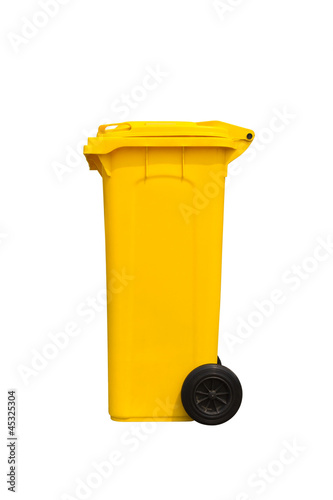 Large yellow trash can, side view © teptong