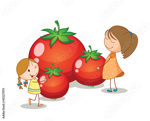 girls and tomatoes