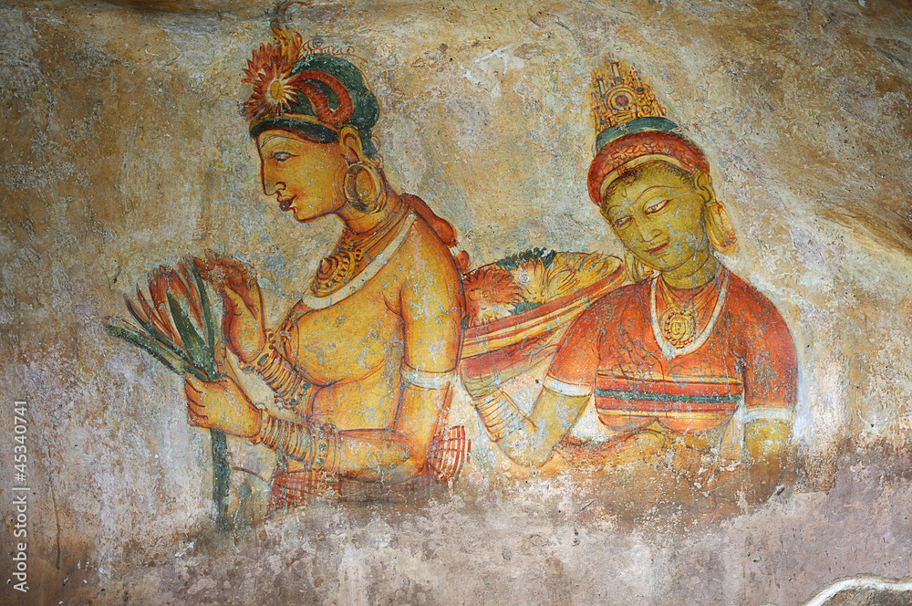 Famous wall paintings on Sigiriya. Sri Lanka