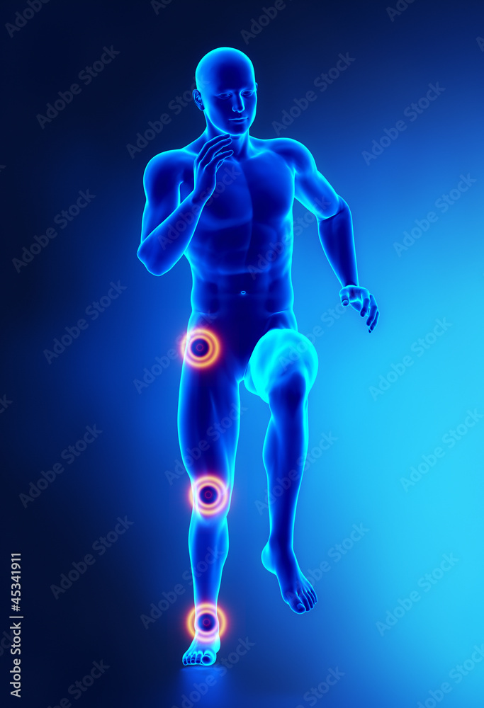 Joints leg injury concept frontal view Joints leg injury concept frontal view