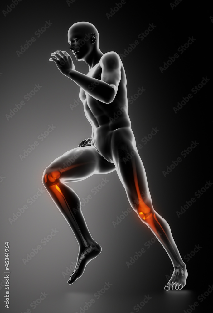 Runing man with highlighted knee bones Runing man with highlighted knee bones