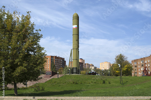 Ballistic missile installed in the park in Dzerzhinsk.