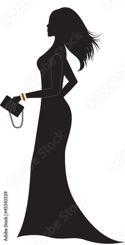 Silhouette of woman in long dress. Vector