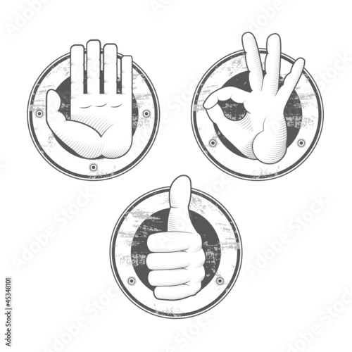 Set of grunge hand signs
