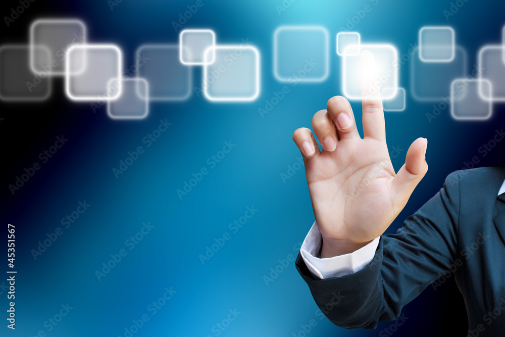 hand of business women pushing a button on a touch screen inter hand of business women pushing a button on a touch screen inter