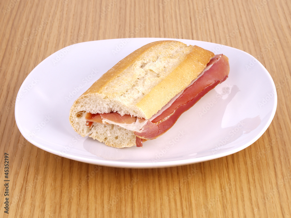 Bocadillo de Jamon. Cured ham Sandwich. Bocadillo de Jamon. Cured ham Sandwich.