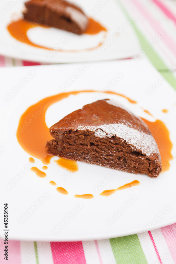 chocolate cake with caramel sauce