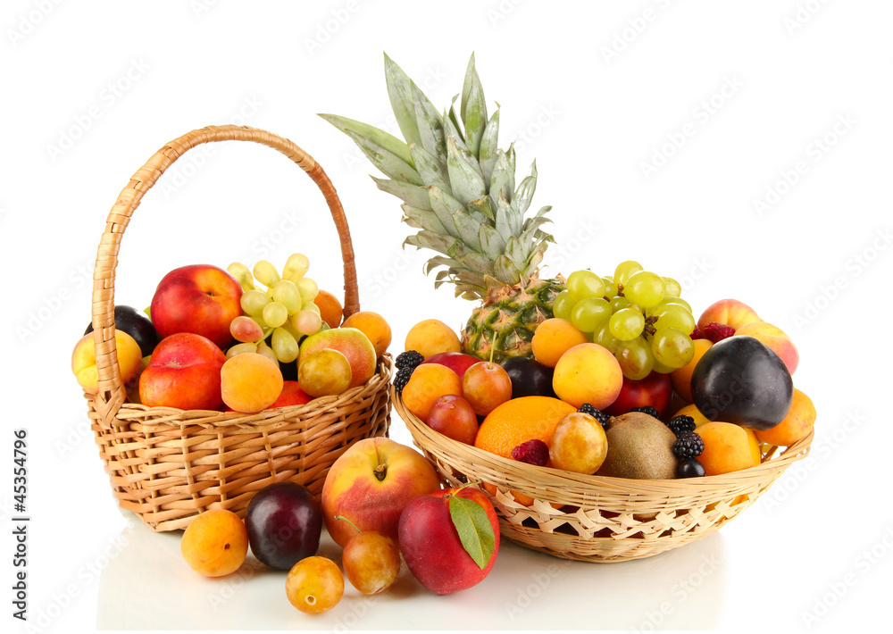 Still life of fruit in basket isolated on white Still life of fruit in basket isolated on white