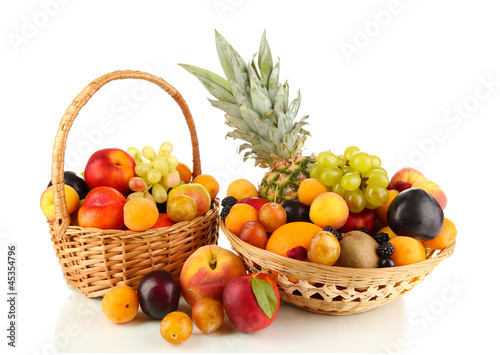 Still life of fruit in basket isolated on white