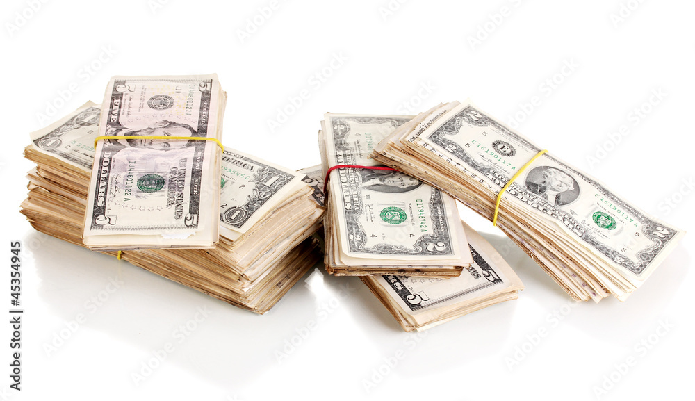 Stacks of dollars isolated on white Stacks of dollars isolated on white